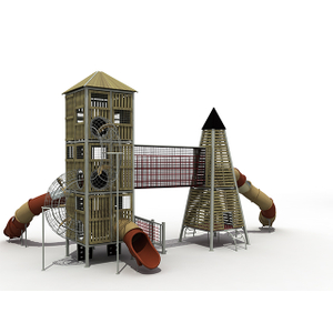Outdoor Wooden Tower Rope Playground with Rocket Tower